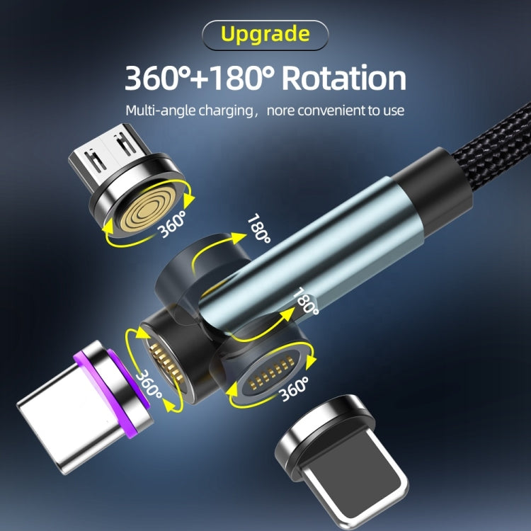 CC57 Câble de Données à Charge Rapide Magnétique Rotatif à 540 Degrés, 1m + 8 Broches + Type-C/USB-C + Micro USB + Rouge, 1m + Type-C/USB-C + Micro USB + Noir, 2m + Type-C/USB-C + Micro USB + Rouge, 2m + Type-C/USB-C + Micro USB + Noir