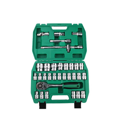 TUOSEN 32 In 1 Sleeve Combination Tool Auto Repair Tool Casing Wrench Set, Mirror, Green Belt