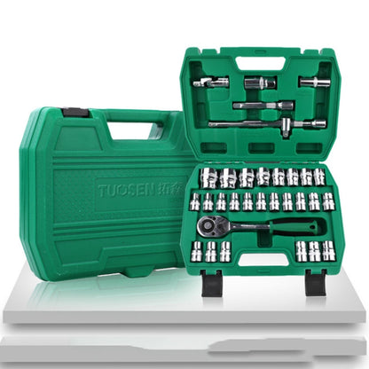 TUOSEN 32 In 1 Sleeve Combination Tool Auto Repair Tool Casing Wrench Set, Mirror, Green Belt