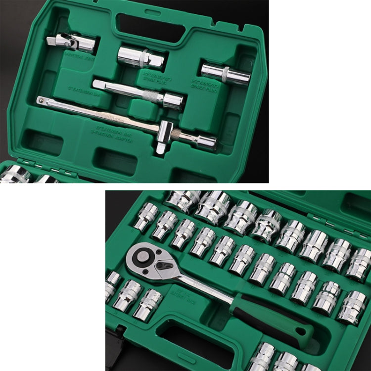 TUOSEN 32 In 1 Sleeve Combination Tool Auto Repair Tool Casing Wrench Set, Mirror, Green Belt