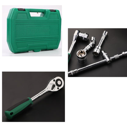 TUOSEN 32 In 1 Sleeve Combination Tool Auto Repair Tool Casing Wrench Set, Mirror, Green Belt