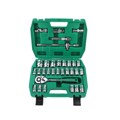 TUOSEN 32 In 1 Sleeve Combination Tool Auto Repair Tool Casing Wrench Set, Mirror, Green Belt