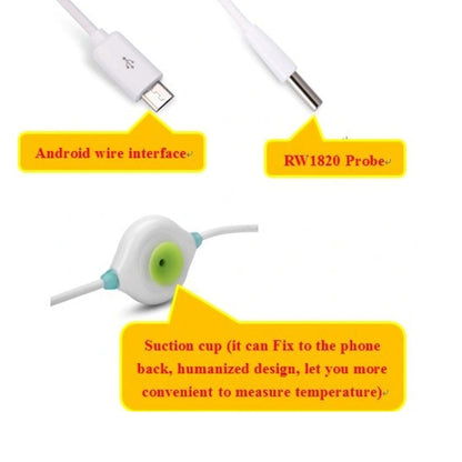 Pcsensor Milk Powder Fish Tank Temperature Detection USB Mobile Phone Probe Thermometer, Type-c, Micro