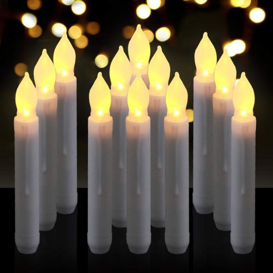 12 pièces/boîte Bougie électronique LED Lumière de bougie sans flamme Bougie de Noël longue tige, Lumière blanche chaude clignotante