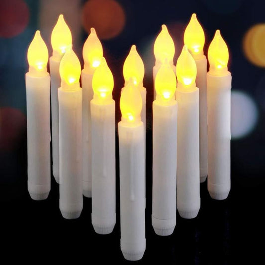 12 pièces/boîte Bougie électronique LED Lumière de bougie sans flamme Bougie de Noël longue tige, Lumière blanche chaude clignotante