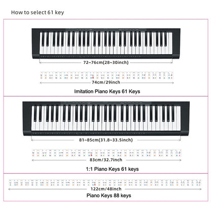 Children Beginner Piano Keyboard Color Stickers Musical Instrument Accessories, Imitation Piano Keys 61 Keys, Piano Keys 61 keys