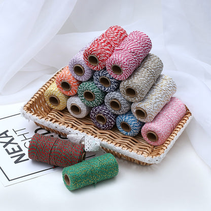 Two-color Cotton Thread Handmade DIY Drawstring Gift Box Packing Rope, 2mm Thick (100m / Roll)