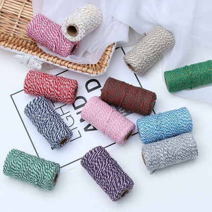 Two-color Cotton Thread Handmade DIY Drawstring Gift Box Packing Rope, 2mm Thick (100m / Roll)