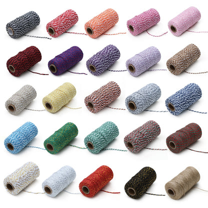 Two-color Cotton Thread Handmade DIY Drawstring Gift Box Packing Rope, 2mm Thick (100m / Roll)