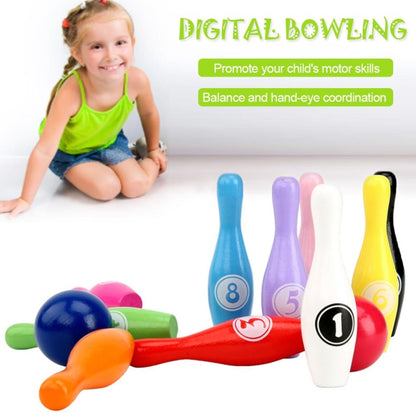 Jouets interactifs parent-enfant éducatifs en bois de dessin animé de bowling numérique, jouets de sport de plein air