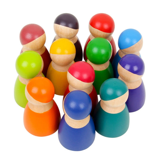 12 PCS / Set Rainbow Color Education Learning Children Wood Dolls Block Toys, Rainbow Color