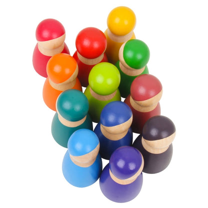 12 PCS / Set Rainbow Color Education Learning Children Wood Dolls Block Toys, Rainbow Color