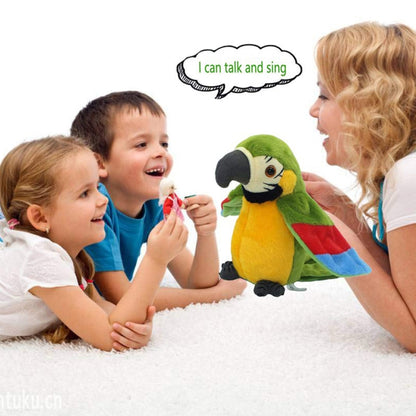 Plush Toy Parrots Recording Talking Parrots Will Twist the Fan Wings Children Toys, Height 18cm