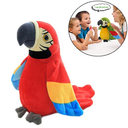 Plush Toy Parrots Recording Talking Parrots Will Twist the Fan Wings Children Toys, Height 18cm