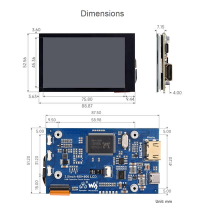 Écran LCD tactile capacitif IPS Waveshare 3,5 pouces 480x800 pour Raspberry Pi, interface HDMI, 3,5 pouces