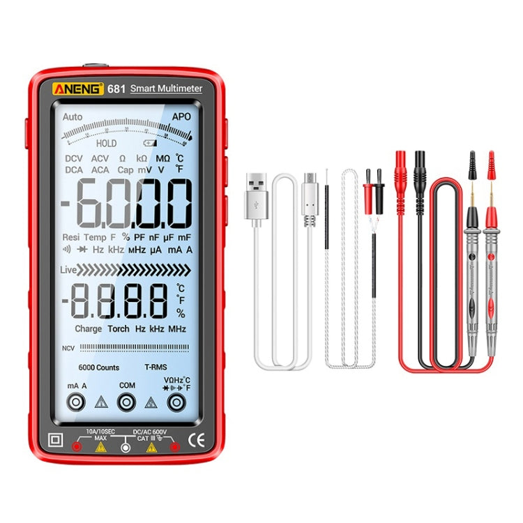 ANENG 681 LCD Digital Display Screen Smart Automatic Range Rechargeable Multimeter, 681 Red, 681 Black