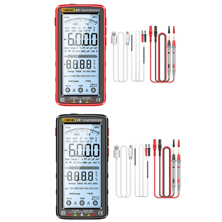 ANENG 681 LCD Digital Display Screen Smart Automatic Range Rechargeable Multimeter, 681 Red, 681 Black