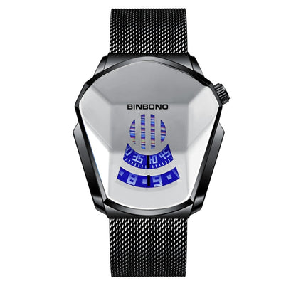 BINBOND Locomotive Concept Watch Men Live Black Technology Watch, Gold Net Belt Full Gold Blue Face, Gold Net Belt Full Gold Gold Face, Black Net Belt Black Steel Blue Face, Black Net Belt Black Steel White Face, White Net Belt White Steel Blue Face   ...