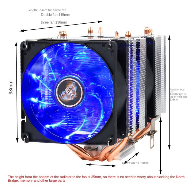 Desktop Computer 6 Copper Tube CPU Radiator Super Quiet, 6 Tube Blue Light 3-pin Double Fan, 6 Tube PWM Single Fan, 6 Tube PWM Double Fan, 6 Tube Without Light 3-pin Single Fan, 6 Tube Without Light 3-pin Double Fan, 6 Tube Blue Light 3-pin Single Fan