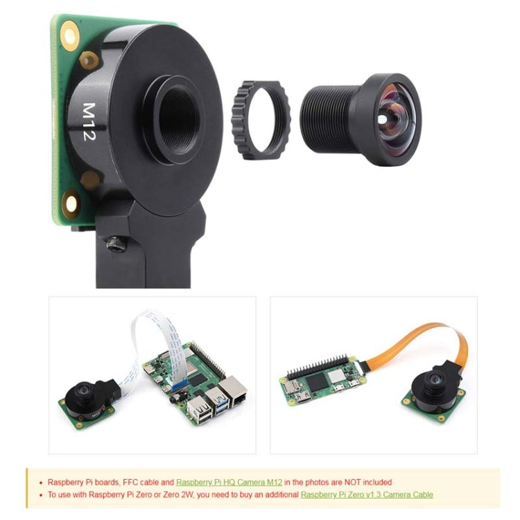 Waveshare WS1132712 Pour Raspberry Pi Objectif Haute Résolution M12, 12MP, 113 Degrés FOV, Distance Focale 2.7mm,23965, 23965