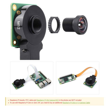 Waveshare WS1132712 Pour Raspberry Pi Objectif Haute Résolution M12, 12MP, 113 Degrés FOV, Distance Focale 2.7mm,23965, 23965