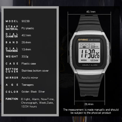 Montre électronique multifonctionnelle de sport étanche et antichoc SYNOKE 9023B, noire, argentée, dorée