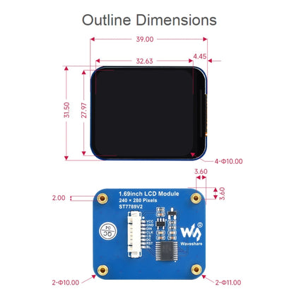Waveshare 1.69 Inch 240×280 Resolution IPS LCD Display Module With SPI Interface, 1.69 Inch