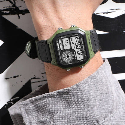 Montre numérique étanche lumineuse SYNOKE 9619B avec bracelet en toile nylon, Tête verte bracelet vert, Tête verte bracelet noir, Tête noire bracelet noire, Tête noire bracelet vert