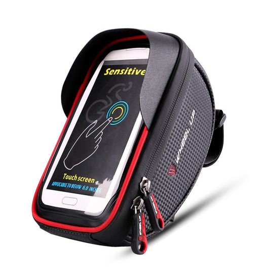 WHEEL UP Sac de téléphone portable de vélo anti-éclaboussures avec écran tactile, sac de cadre avant pour VTT, sac de guidon de cyclisme, noir et rouge