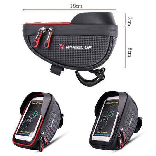 WHEEL UP Sac de téléphone portable de vélo anti-éclaboussures avec écran tactile, sac de cadre avant pour VTT, sac de guidon de cyclisme, noir et rouge