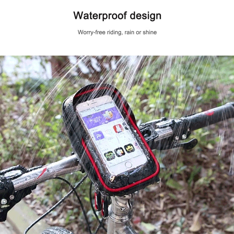 WHEEL UP Anti-splashing Touch Screen Bicycle Mobile Phone Bag Mountain Bike Front Beam Bag Riding Handlebar Bag, Black and Red
