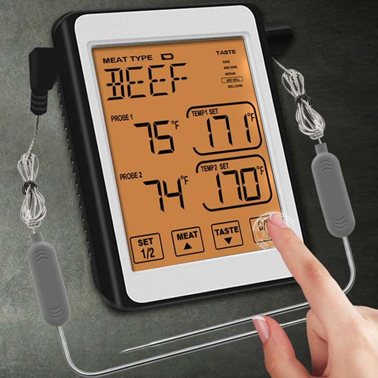 CH-212 Dual Probe Color Screen Smart Alarm Grill Kitchen Thermometer, Colorful Backlight, Orange Backlight