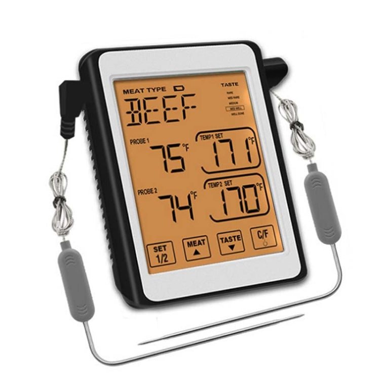 CH-212 Dual Probe Color Screen Smart Alarm Grill Kitchen Thermometer, Colorful Backlight, Orange Backlight