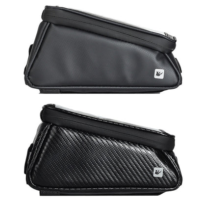 Rhinowalk Bicycle Front Tube Bag Waterproof Mobile Phone Touch Screen Multi-function Bicycle Handlebar Bag, Carbon Fiber Black, Matt Black