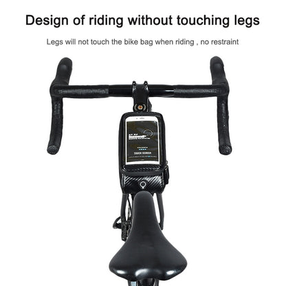 Rhinowalk Bicycle Front Tube Bag Waterproof Mobile Phone Touch Screen Multi-function Bicycle Handlebar Bag, Carbon Fiber Black, Matt Black