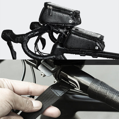 Rhinowalk Bicycle Front Tube Bag Waterproof Mobile Phone Touch Screen Multi-function Bicycle Handlebar Bag, Carbon Fiber Black, Matt Black