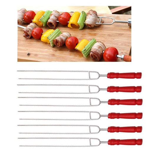 Stainless Steel Barbecue Skewers Barbecue Fork U-shaped Barbecue Fork, Spec: 6pcs + 2  Sweeps, 6 PCS, 4 PCS