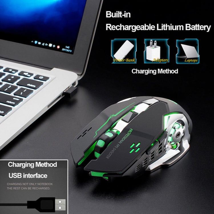 FREEDOM-WOLF X8 2400 DPI 6 Keys 2.4G Wireless Charging Silent Luminous Gaming Mechanical Mouse, X8 Metal Grey, X8 Star Black, X8 White, X8 Black