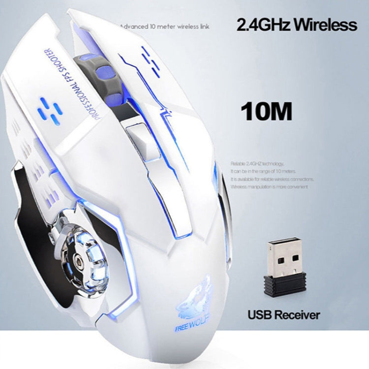 FREEDOM-WOLF X8 2400 DPI 6 Keys 2.4G Wireless Charging Silent Luminous Gaming Mechanical Mouse, X8 Metal Grey, X8 Star Black, X8 White, X8 Black