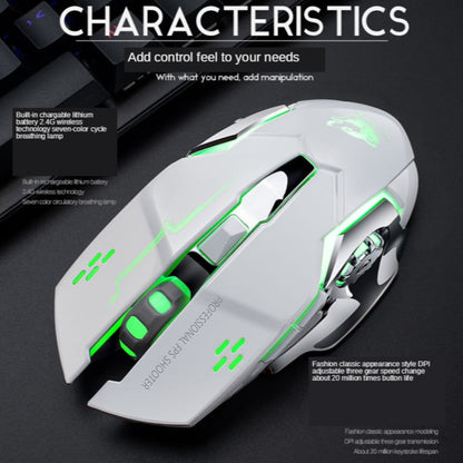FREEDOM-WOLF X8 2400 DPI 6 Keys 2.4G Wireless Charging Silent Luminous Gaming Mechanical Mouse, X8 Metal Grey, X8 Star Black, X8 White, X8 Black