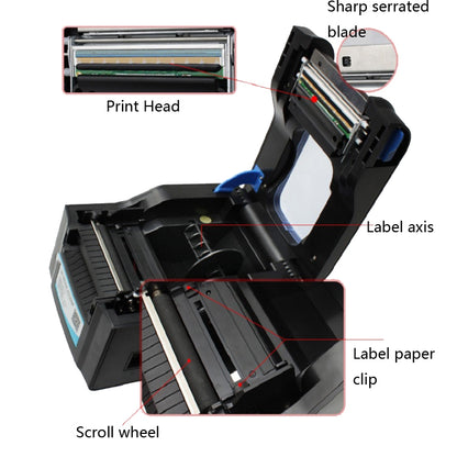 Xprinter XP-370B Barcode Printer Self-adhesive QR Code Printer Label Clothing Tag Thermal Ticket Machine, UK Plug, US Plug, EU Plug
