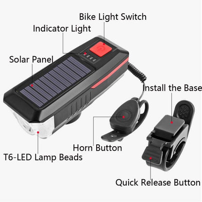 Klaxon de phare solaire de vélo, feu avant USB pour équitation nocturne, équipement de vélo, lampe torche éblouissante, rouge, vert, bleu, orange