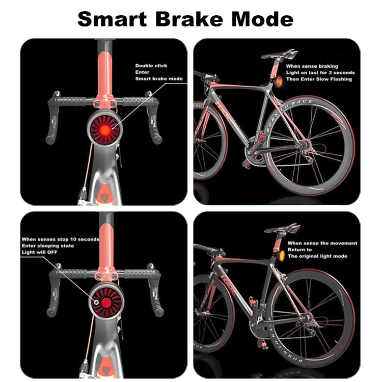 Bicycle Smart Sensor Brake Light USB Tail Light Warning Light, Black, Red, Blue, Titanium, Silver