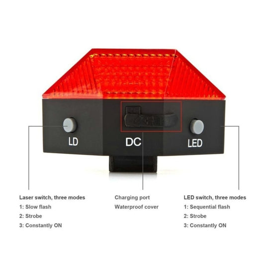 Bicycle Diamond Laser Tail Light Warning Light USB Rechargeable Tail Light, Diamond Laser Tail Light