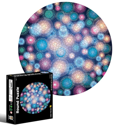 Casse-tête rond et irrégulier de 1000 pièces, Feux d'artifice colorés, Fleurs porte-bonheur, Lion, Espaces, Mars, Noël californien, Caméléon, Gemme, Citrouille d'Halloween, Méduse, Tigre blanc, Sky City, Araignée