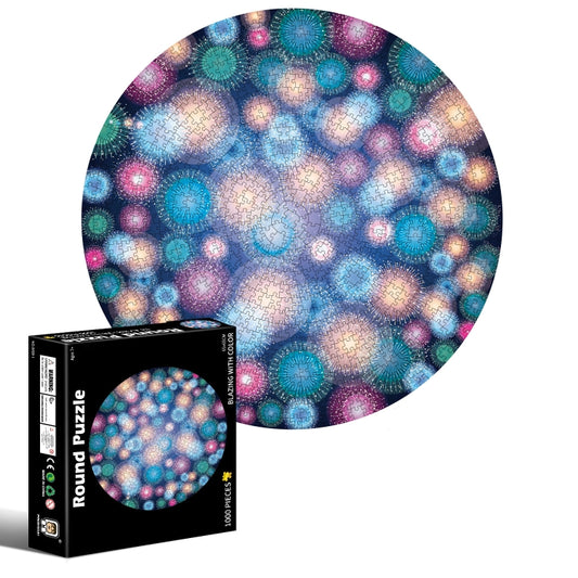 Casse-tête rond et irrégulier de 1000 pièces, Feux d'artifice colorés, Fleurs porte-bonheur, Lion, Espaces, Mars, Noël californien, Caméléon, Gemme, Citrouille d'Halloween, Méduse, Tigre blanc, Sky City, Araignée