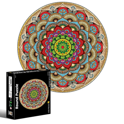 Casse-tête rond et irrégulier de 1000 pièces, Feux d'artifice colorés, Fleurs porte-bonheur, Lion, Espaces, Mars, Noël californien, Caméléon, Gemme, Citrouille d'Halloween, Méduse, Tigre blanc, Sky City, Araignée