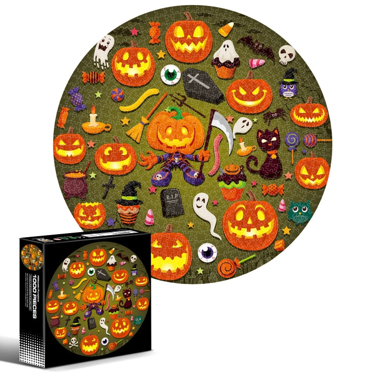 Casse-tête rond et irrégulier de 1000 pièces, Feux d'artifice colorés, Fleurs porte-bonheur, Lion, Espaces, Mars, Noël californien, Caméléon, Gemme, Citrouille d'Halloween, Méduse, Tigre blanc, Sky City, Araignée