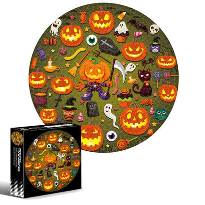 Casse-tête rond et irrégulier de 1000 pièces, Feux d'artifice colorés, Fleurs porte-bonheur, Lion, Espaces, Mars, Noël californien, Caméléon, Gemme, Citrouille d'Halloween, Méduse, Tigre blanc, Sky City, Araignée