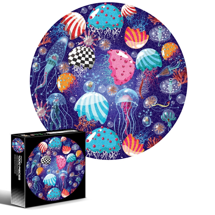Casse-tête rond et irrégulier de 1000 pièces, Feux d'artifice colorés, Fleurs porte-bonheur, Lion, Espaces, Mars, Noël californien, Caméléon, Gemme, Citrouille d'Halloween, Méduse, Tigre blanc, Sky City, Araignée